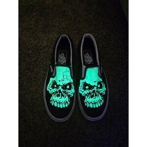 Vans Skull Shoes Black White Glow in the Dark Skull Slip On Men's 5/Women's  6.5
